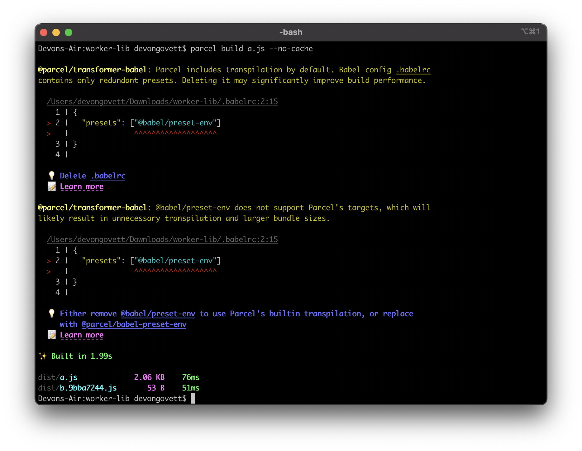 a screenshot of babel preset diagnostics